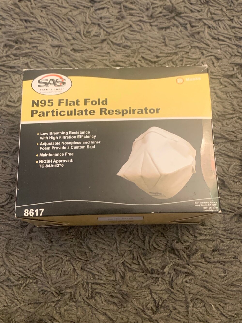 New SAS Safety 8617 N95 Flat Fold Particulate Respirator Mask Box of 20
Adjustab